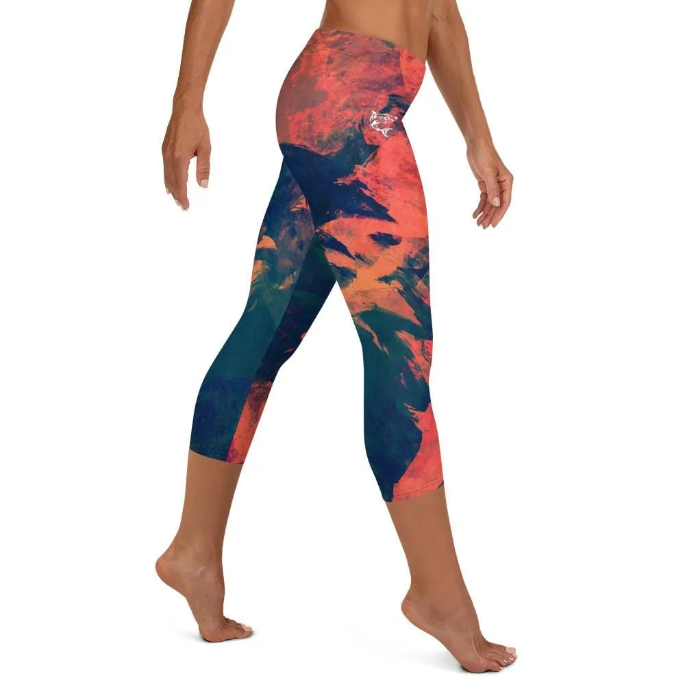 Abstract Azure ~ Capri Leggings