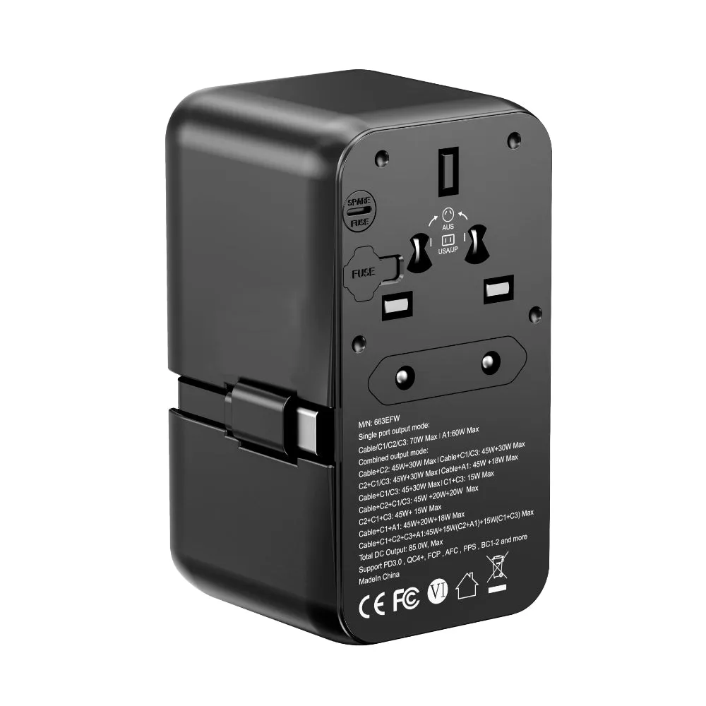 ADONIT Universal Adapter PD 85W Type C Cable Included Black