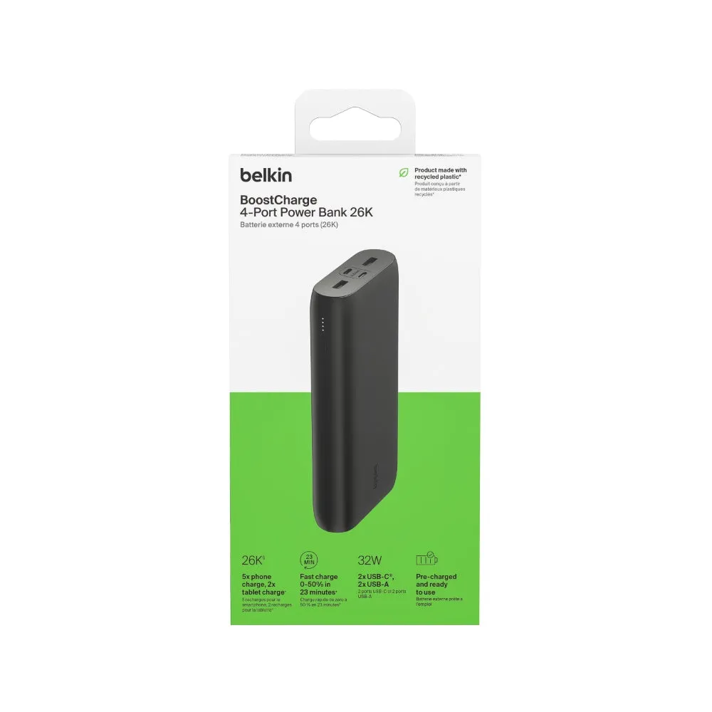 BELKIN BoostCharge 26K mAh Powerbank with USB-C & USB-A Ports Fast Charge - Black