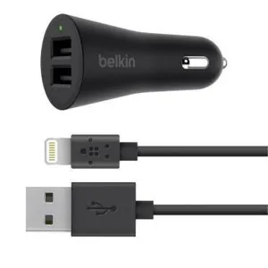 BELKIN BOOSTUP 2-Port Car Charger   USB-A to Lightning cable