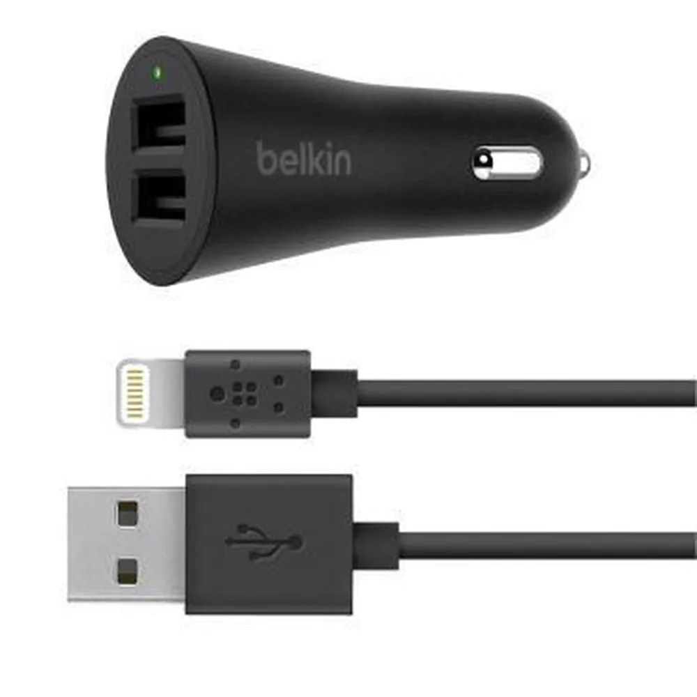 BELKIN BOOSTUP 2-Port Car Charger   USB-A to Lightning cable