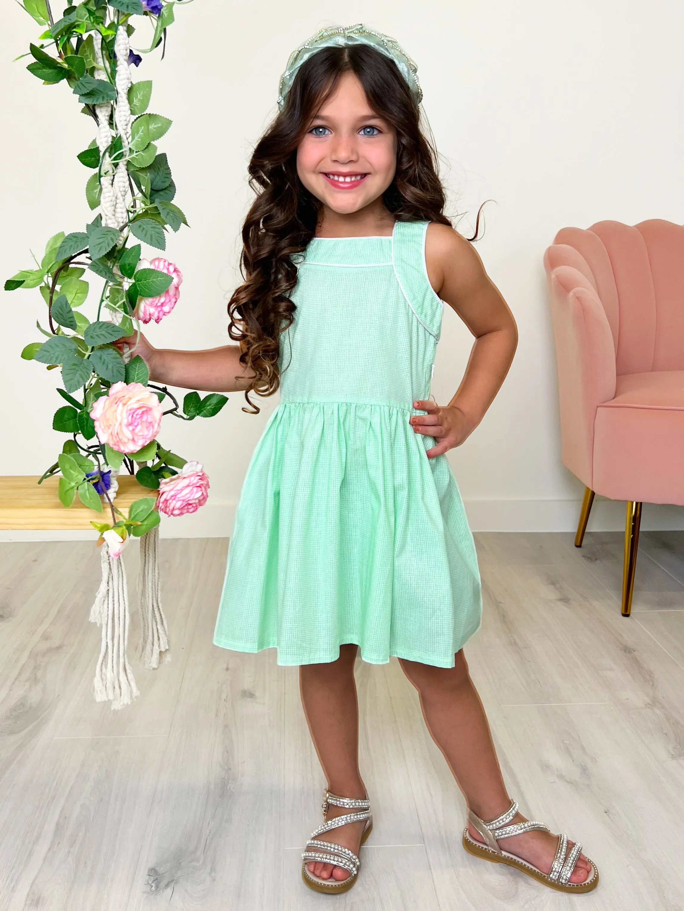 Green Glam Microdot Dress by Kids Couture