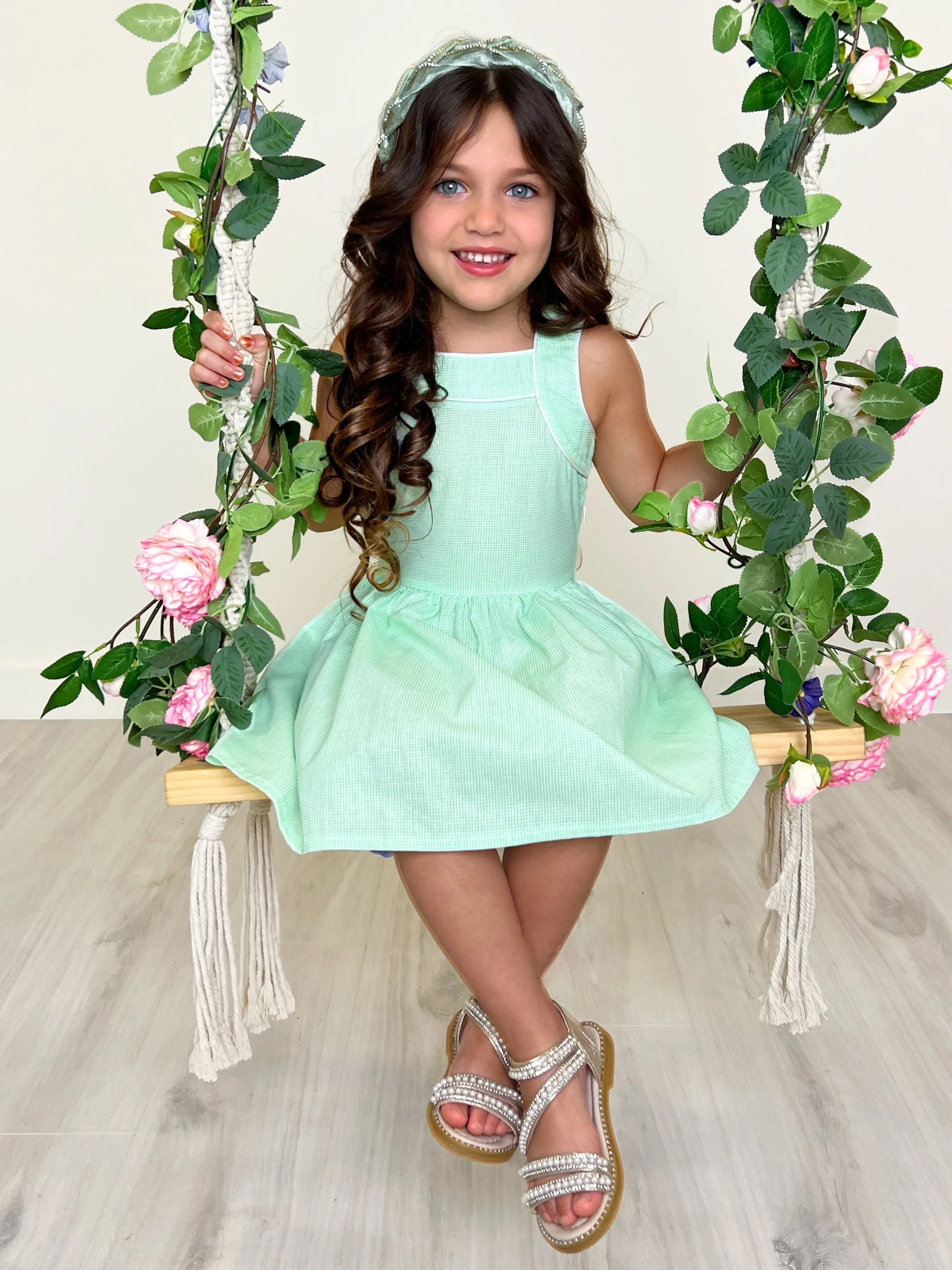 Green Glam Microdot Dress by Kids Couture