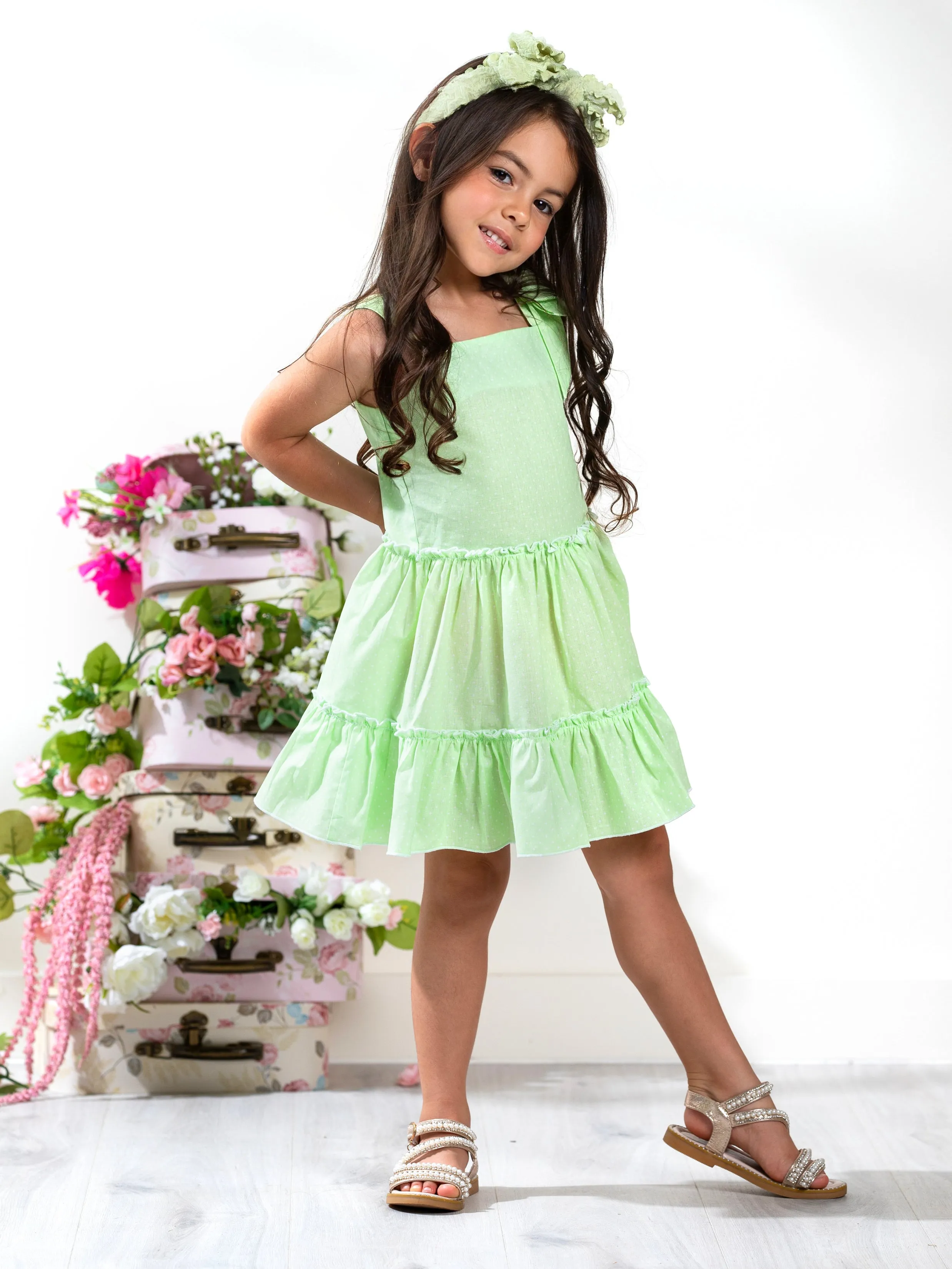 Green Glam Polka Dot Smocked Dress by Kids Couture