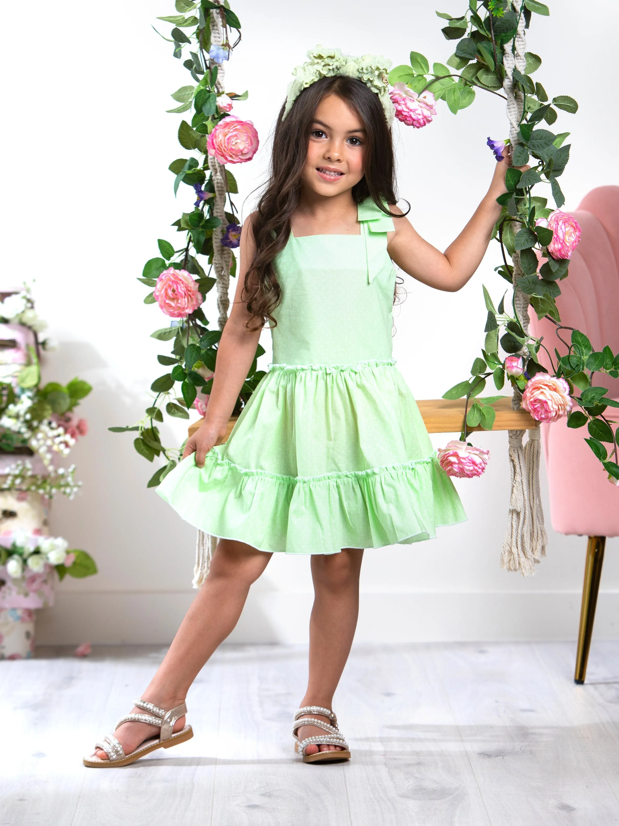 Green Glam Polka Dot Smocked Dress by Kids Couture