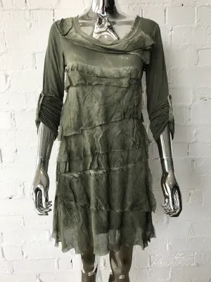 Hand Dyed Layered Silk Dress • Khaki
