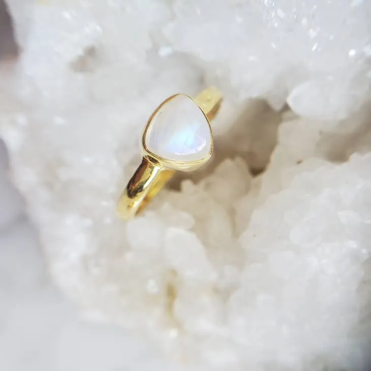 Moonstone Gold Stacking Triangle Crystal Ring