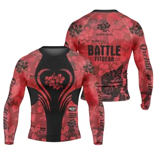 Orchid Series Floral Red Heart Pattern Men's Long Sleeve Rash Guard