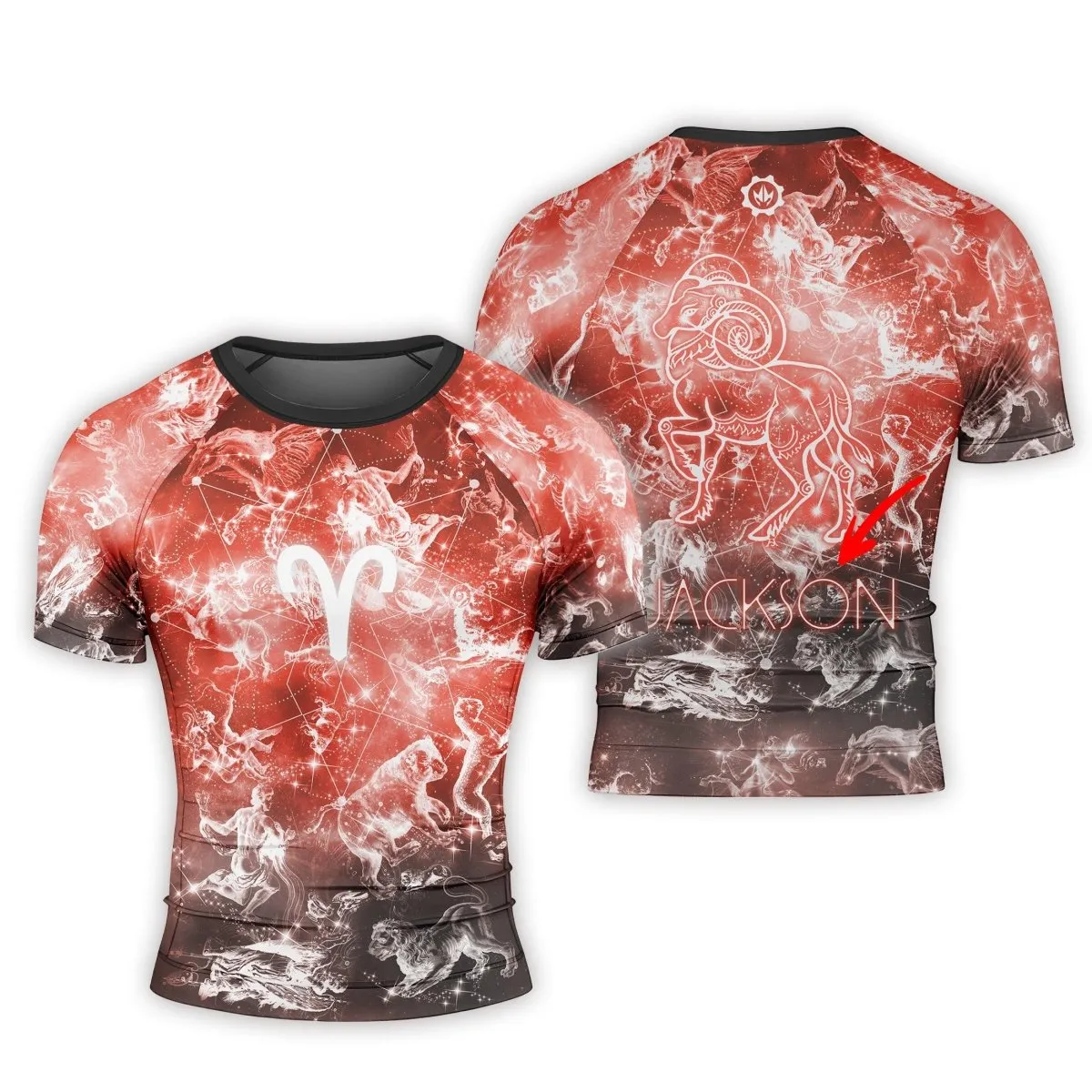 Personalized Zodiac Aries Short Sleeve Rash Guard