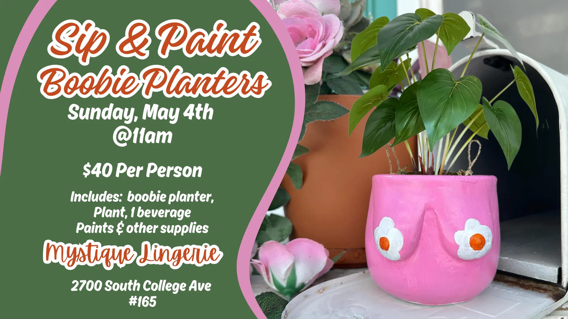 Sip and Paint Boobie Planters Event at Mystique Lingerie