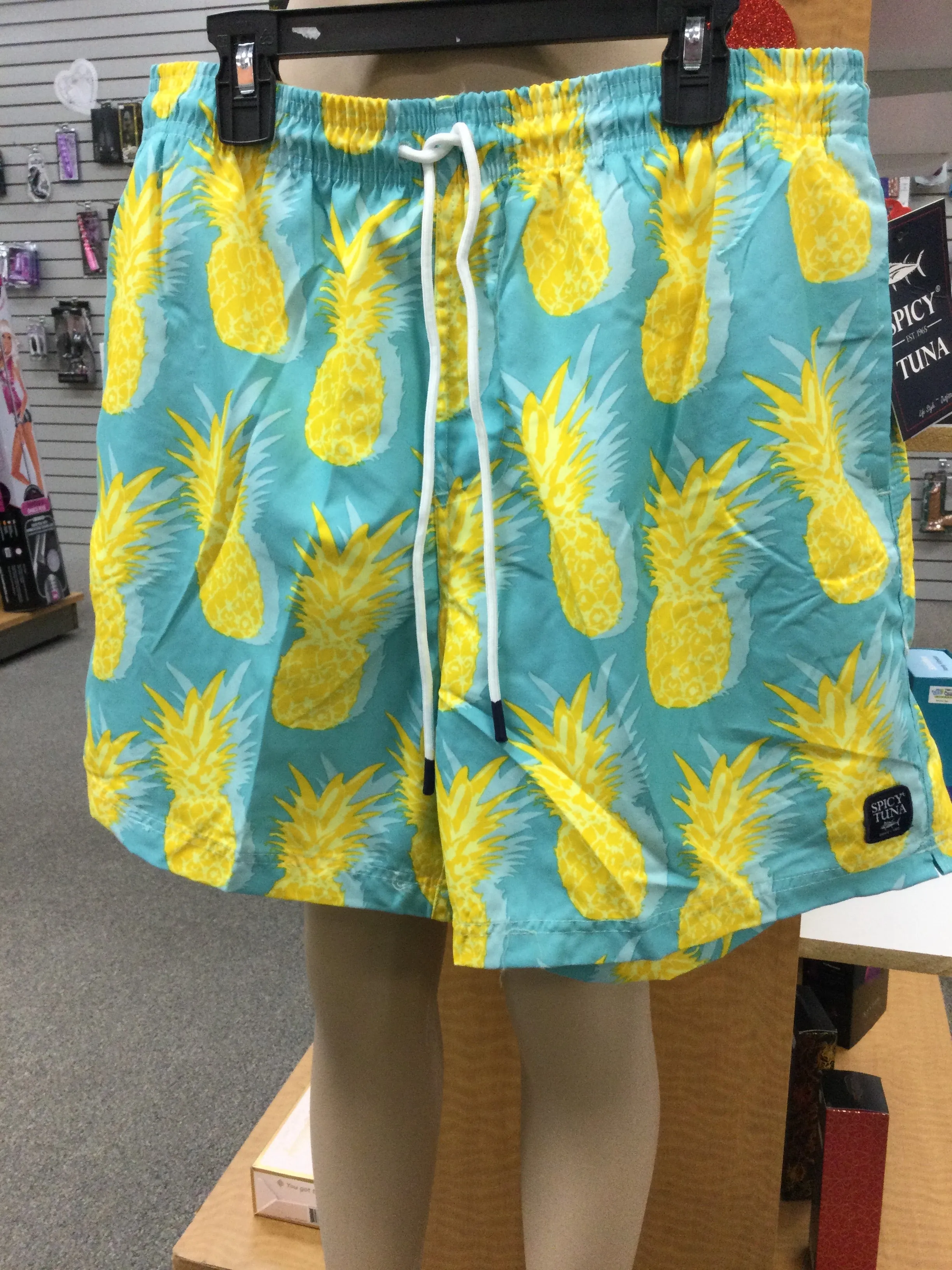 Spicy tuna pineapple swim trunks