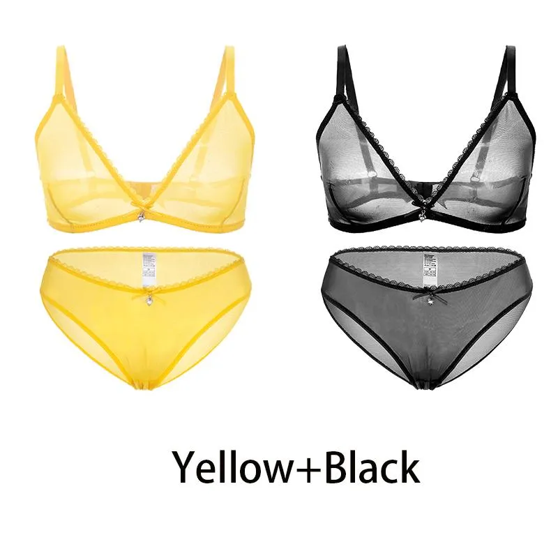 Varsbaby Sexy Ladies See-through Plus Size Bra Low Waist Panties 2Pcs