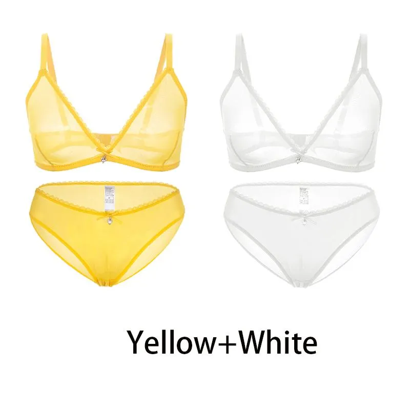 Varsbaby Sexy Ladies See-through Plus Size Bra Low Waist Panties 2Pcs