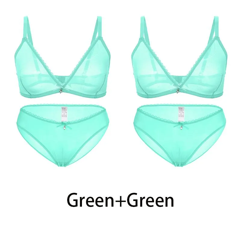 Varsbaby Sexy Ladies See-through Plus Size Bra Low Waist Panties 2Pcs