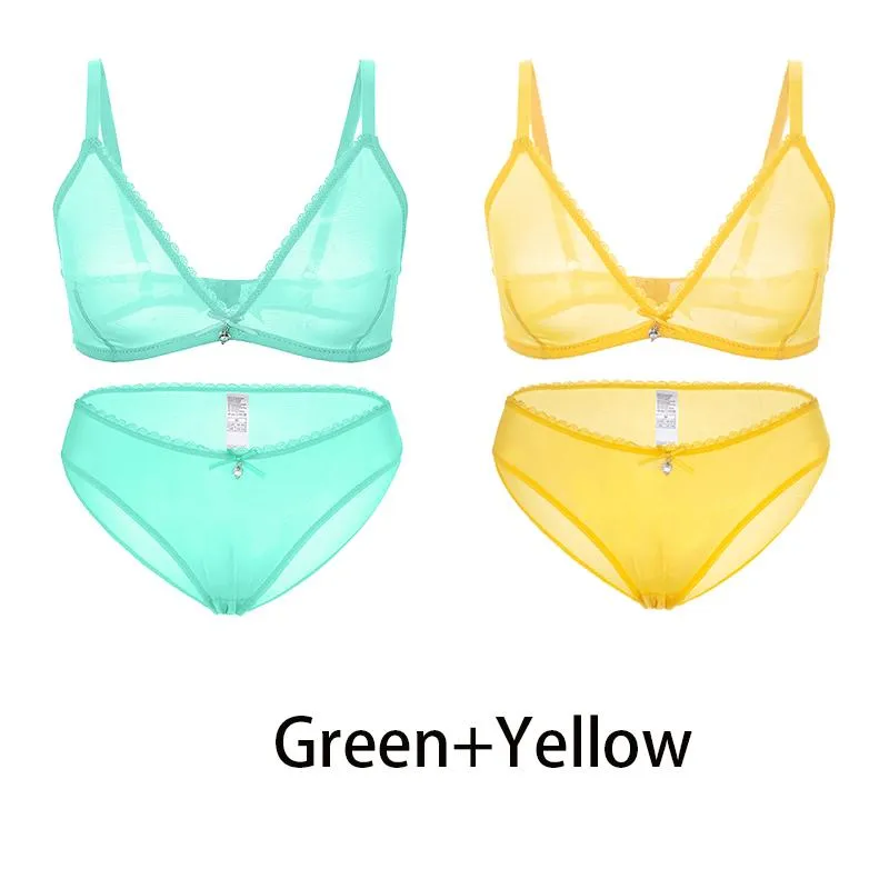 Varsbaby Sexy Ladies See-through Plus Size Bra Low Waist Panties 2Pcs