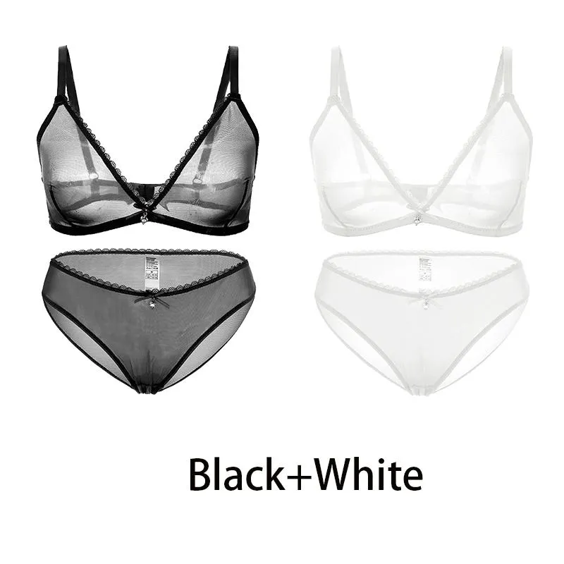 Varsbaby Sexy Ladies See-through Plus Size Bra Low Waist Panties 2Pcs