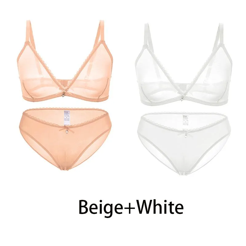 Varsbaby Sexy Ladies See-through Plus Size Bra Low Waist Panties 2Pcs