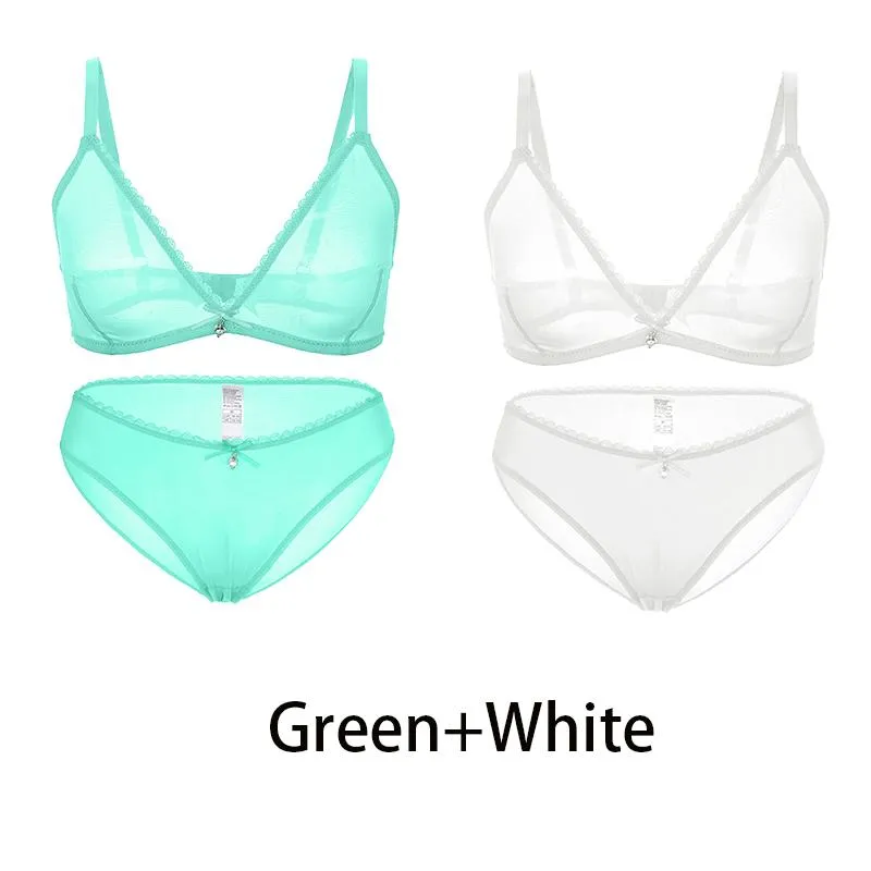 Varsbaby Sexy Ladies See-through Plus Size Bra Low Waist Panties 2Pcs