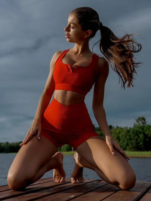 ZASUWA Female Pocket Ribbed V-shape Waist Button Short Tracksuits X ANECHKAANNN 