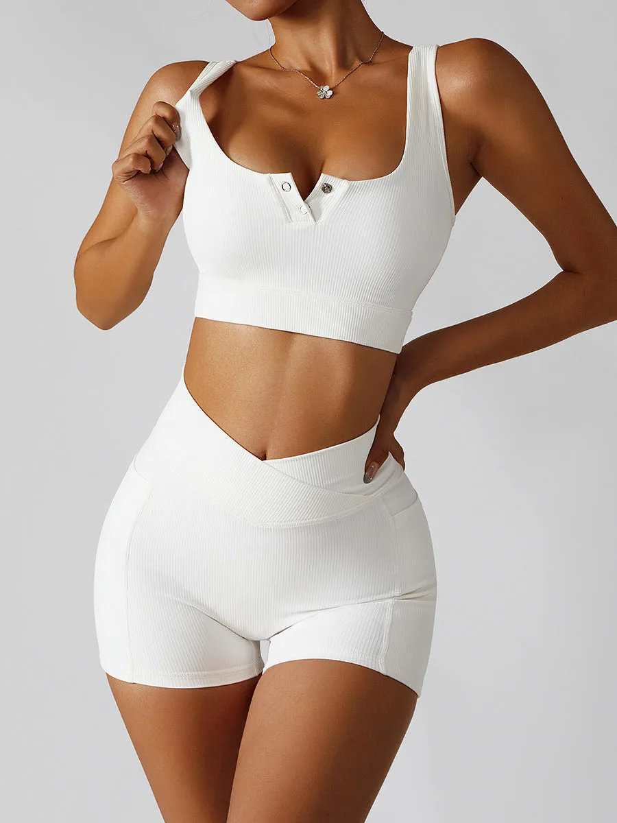 ZASUWA Female Pocket Ribbed V-shape Waist Button Short Tracksuits X ANECHKAANNN 