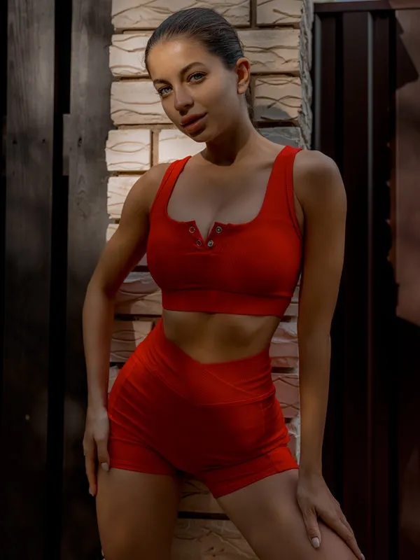 ZASUWA Female Pocket Ribbed V-shape Waist Button Short Tracksuits X ANECHKAANNN 