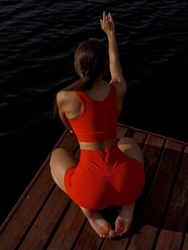 ZASUWA Female Pocket Ribbed V-shape Waist Button Short Tracksuits X ANECHKAANNN 
