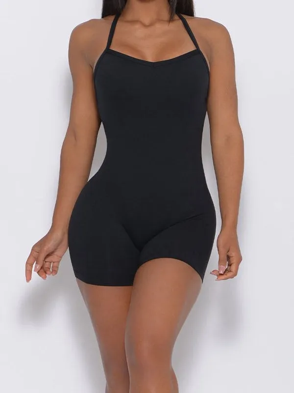 ZASUWA Female Tracksuits Solid ColorU Collar Cross Back Romper